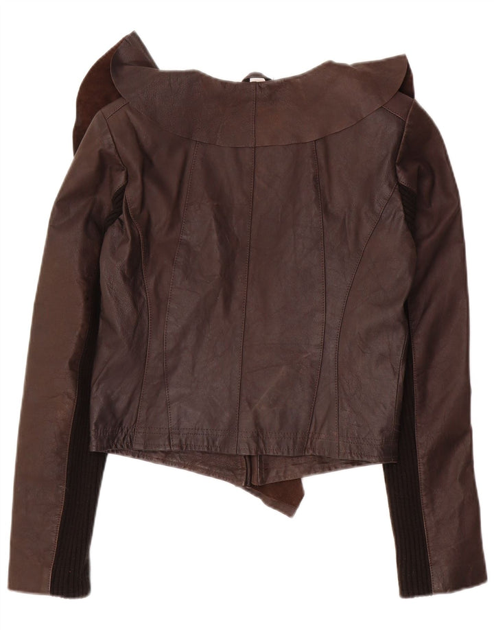 Giacca in pelle Open Crop da donna Oasis UK 10 piccola pelle marrone