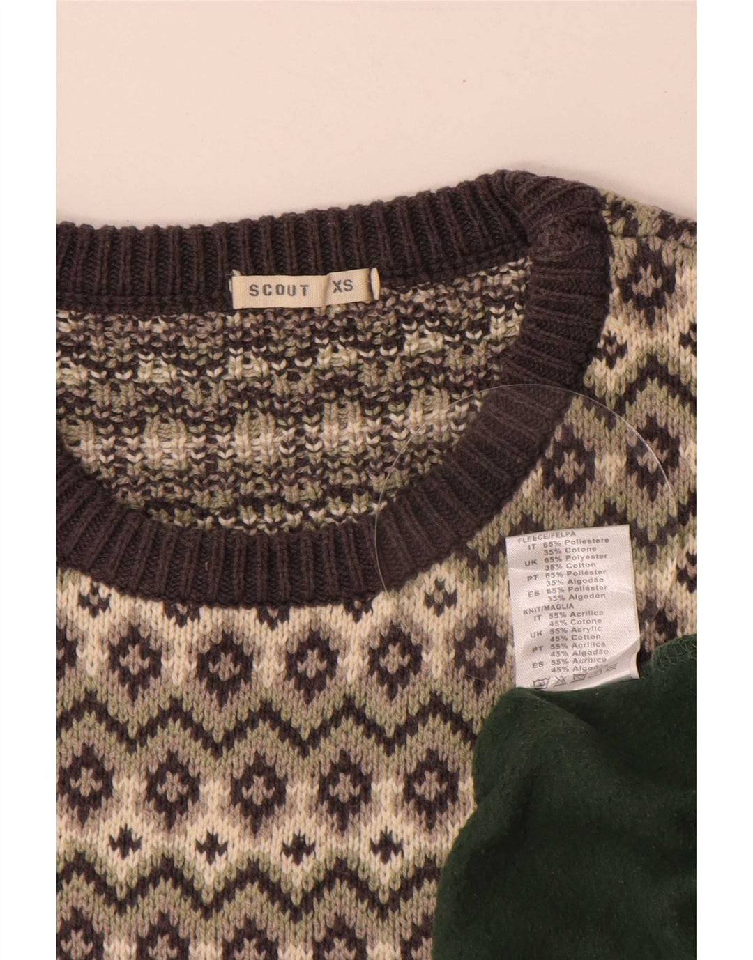 Maglione da uomo Scout con scollo a barca XS verde Fair Isle poliestere