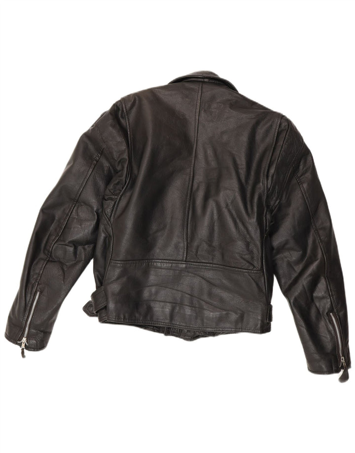Giacca da motociclista in pelle vintage da uomo IT 44 XS nera