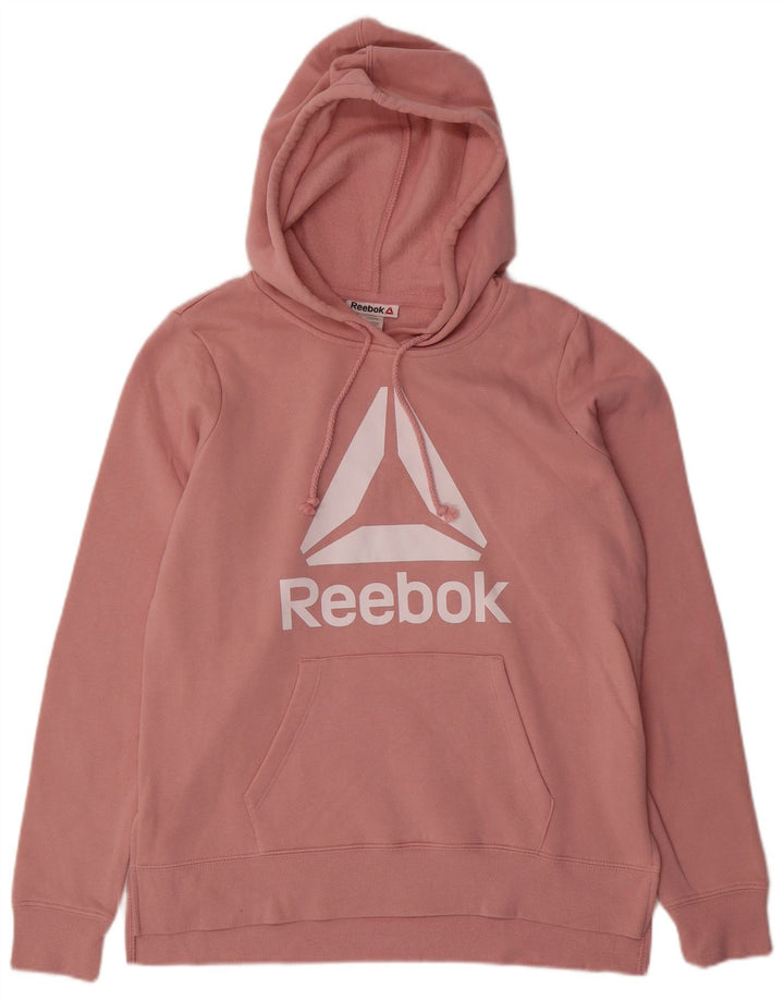 REEBOK Felpa con cappuccio grafica da donna UK 14 Cotone rosa medio
