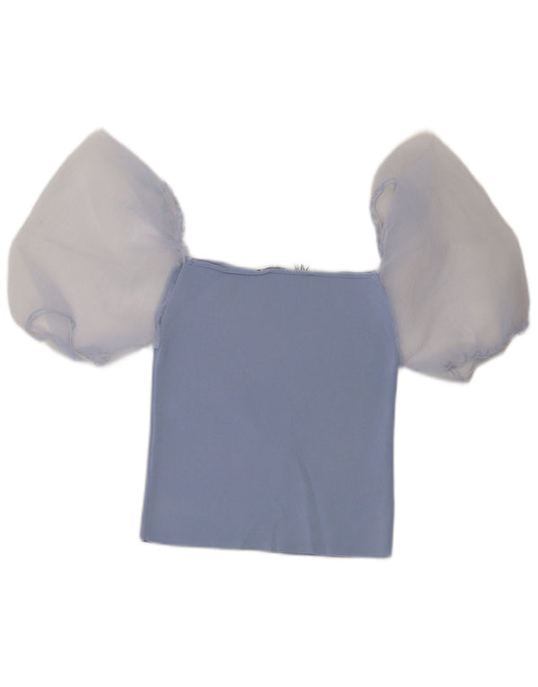 Top corto da donna con spalle scoperte Zara UK 12 Colorblock blu medio