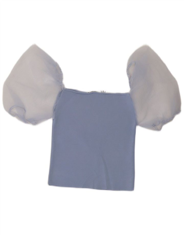 Top corto da donna con spalle scoperte Zara UK 12 Colorblock blu medio