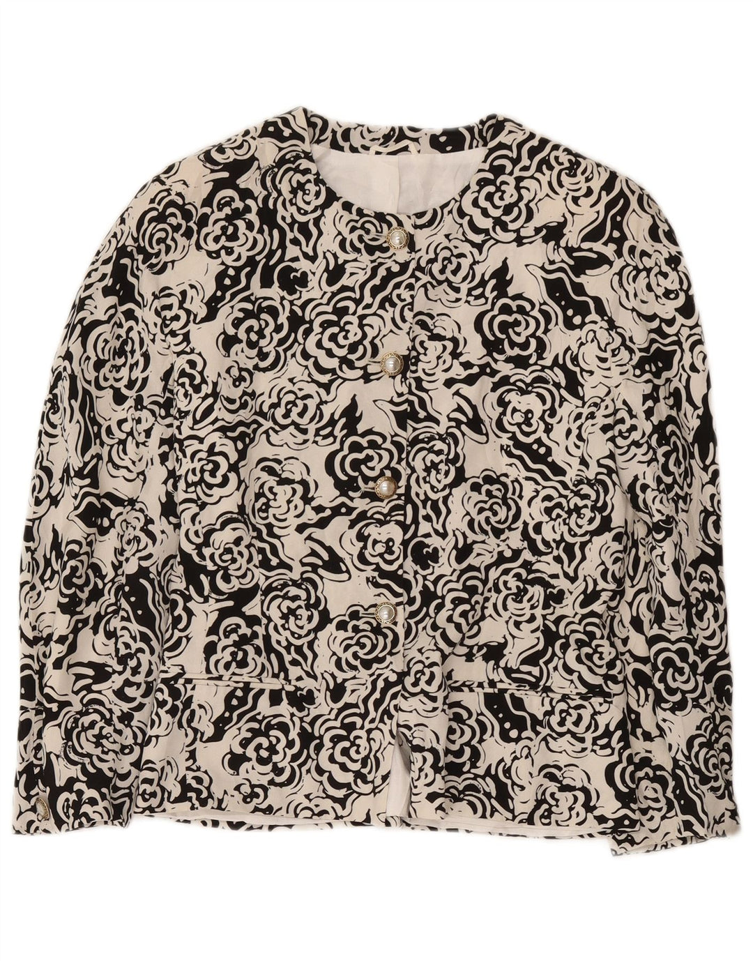 Giacca blazer a 4 bottoni da donna Max Mara UK 12 Poliestere floreale bianco medio