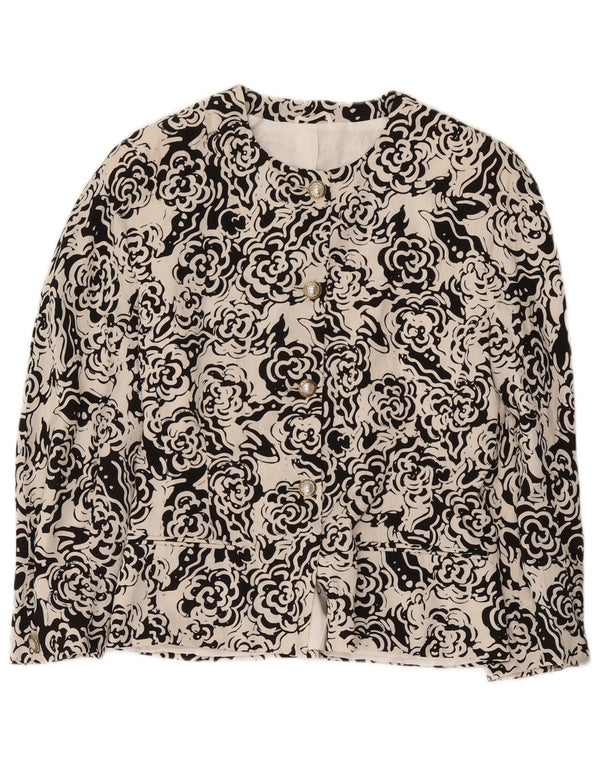 Giacca blazer a 4 bottoni da donna Max Mara UK 12 Poliestere floreale bianco medio