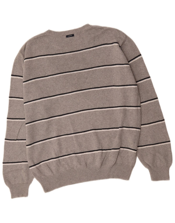 Maglione da uomo girocollo Nautica, cotone a righe grandi, grigio