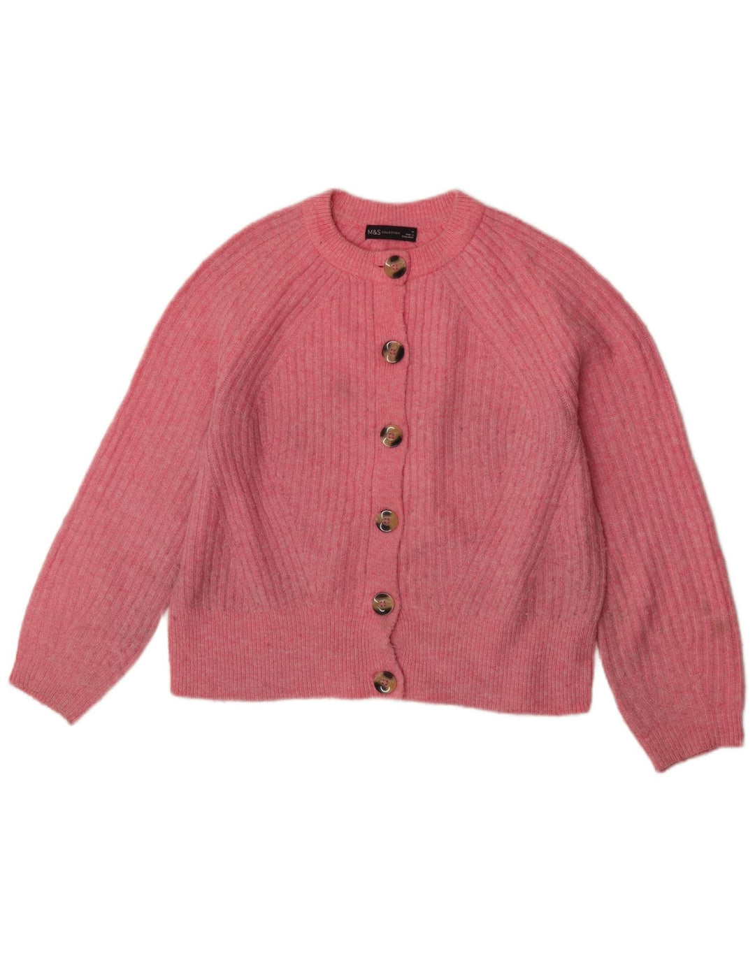 Maglione cardigan corto da donna Marks & Spencer UK 14 Acrilico rosa medio