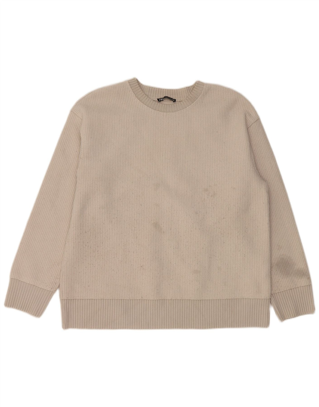 Maglione maglione girocollo da donna Zara UK 14 poliestere bianco sporco medio