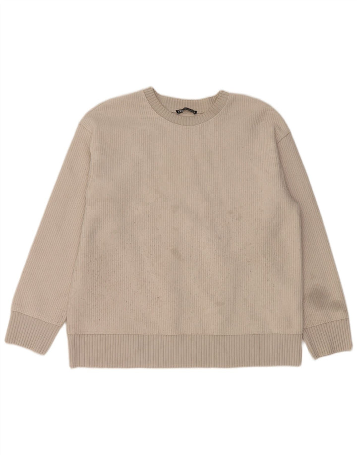 Maglione maglione girocollo da donna Zara UK 14 poliestere bianco sporco medio