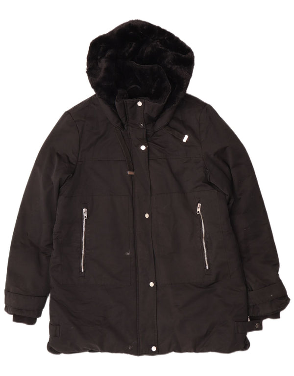 Giacca Parka con cappuccio da donna Zara UK 14 cotone nero medio