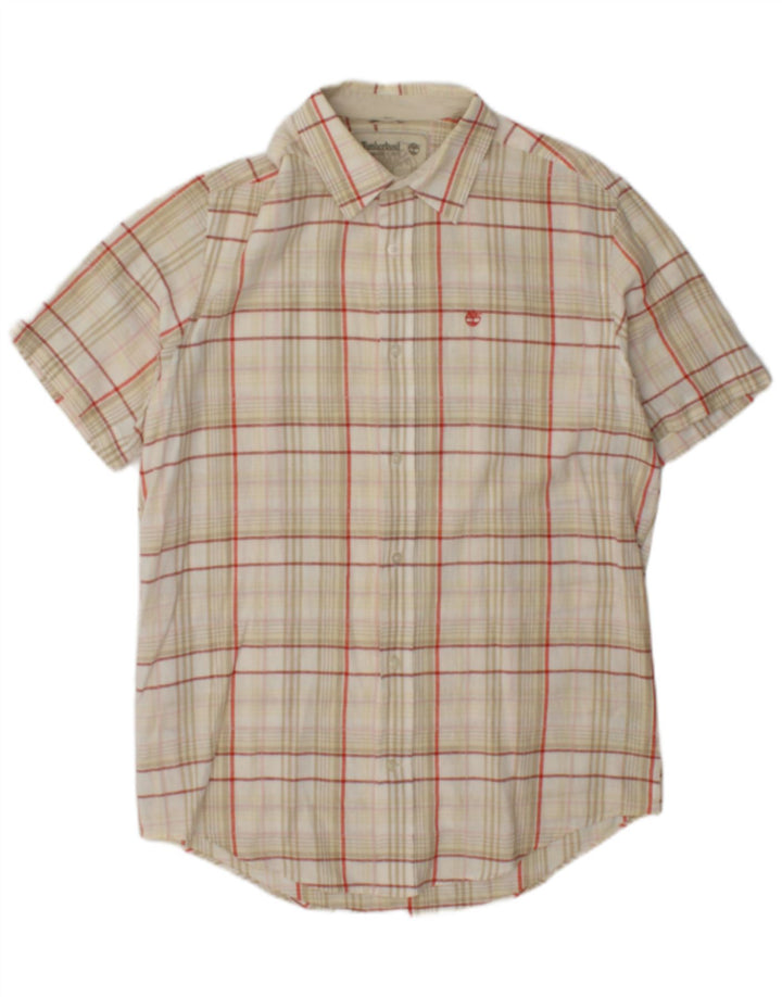 Camicia Timberland da uomo a maniche corte vestibilità regolare Lino a quadri beige medio
