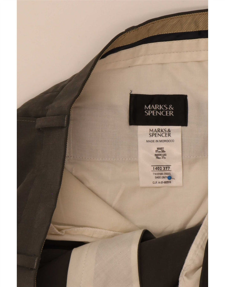 Pantaloni da abito con pegging da uomo Marks & Spencer W38 L31 Lyocell grigio