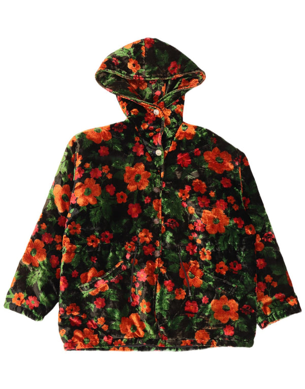 Giacca a vento oversize in velluto da donna VINTAGE UK 18 XL Nero floreale
