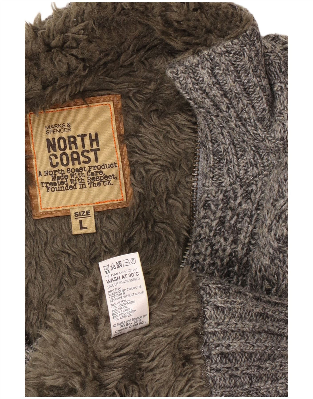 Maglione cardigan sherpa da uomo Marks & Spencer grande acrilico chiazzato grigio