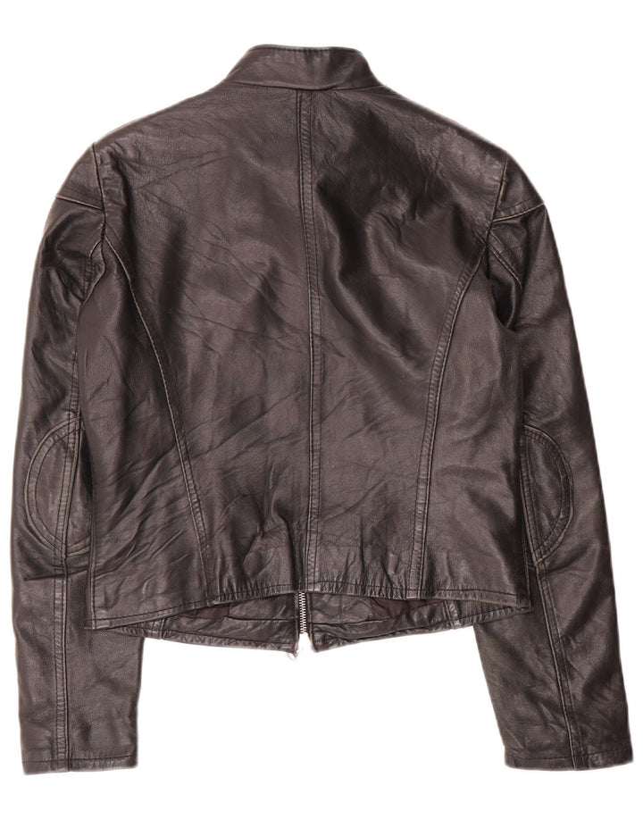 Giacca da corsa vintage in pelle corta da donna UK 10 piccola in pelle nera