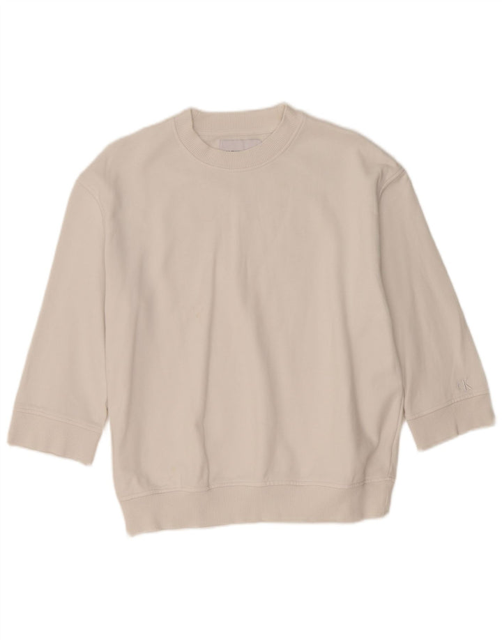 Calvin Klein Jeans Donna Felpa con maniche a 3/4 Maglione UK 14 Medio Bianco