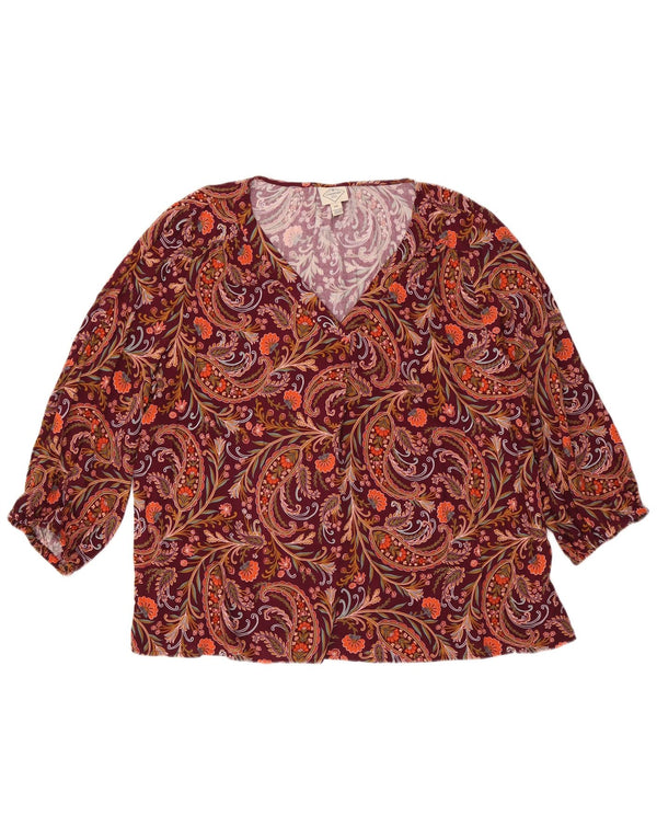 ST JOHN'S BAY Camicetta oversize da donna Top UK 20 2XL Borgogna Paisley
