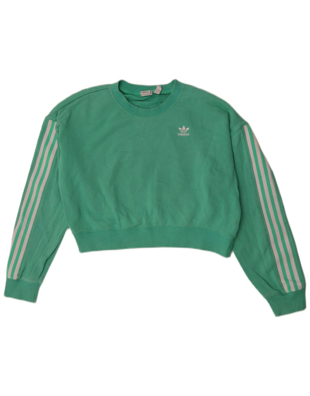 Felpa oversize corta Adidas da donna, maglione UK 12, cotone verde medio