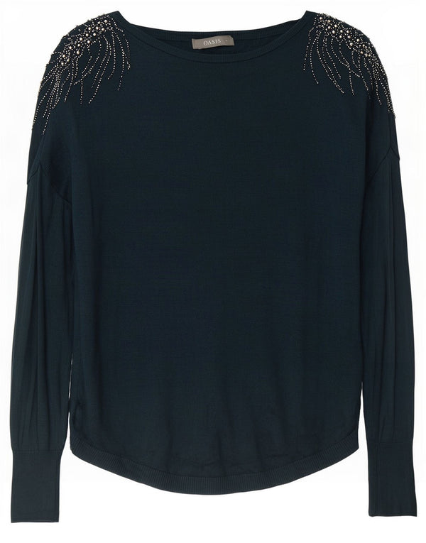 Maglione maglione oversize con scollo a barca da donna Oasis UK 10 piccolo blu navy