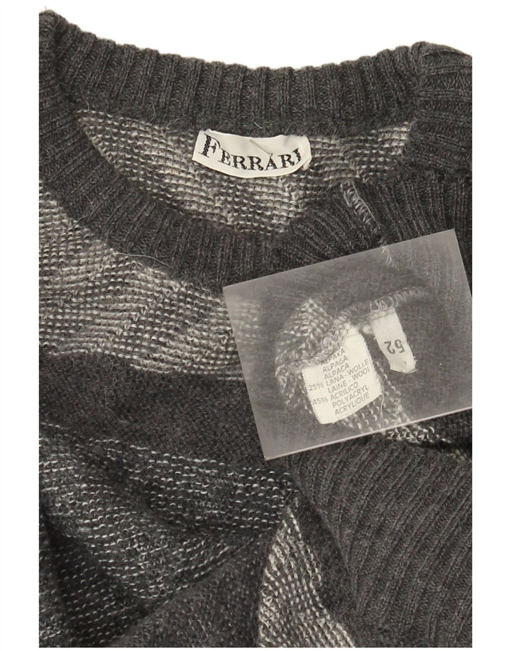 Maglione Ferrari da uomo girocollo IT 52 in lana di alpaca a righe grigie grandi