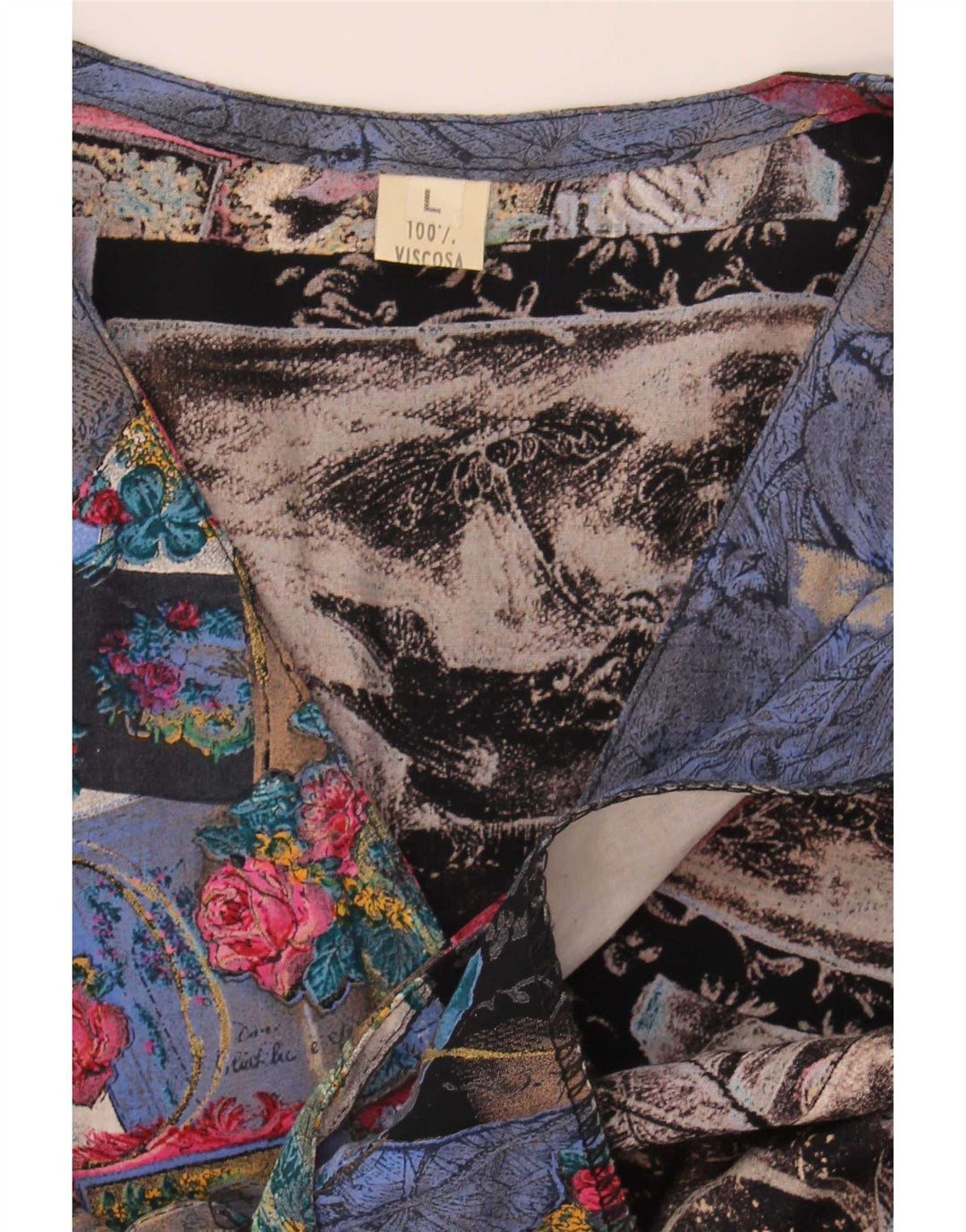 Camicetta camicia vintage da donna UK 16 grande patchwork multicolore