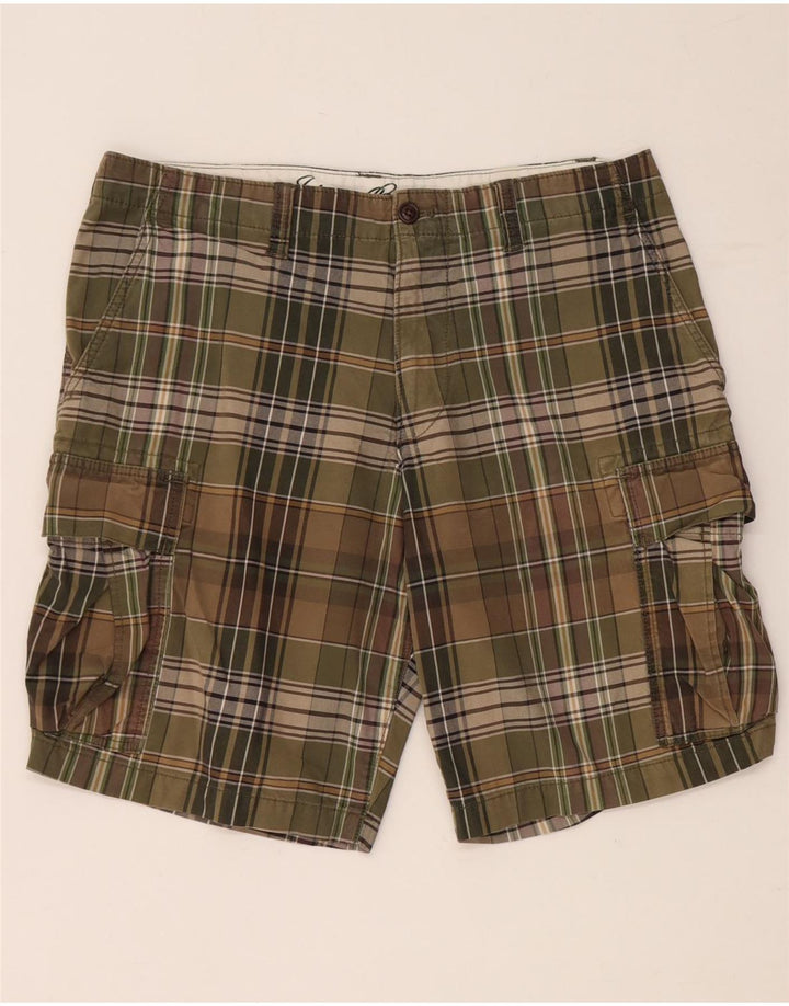 Pantaloncini cargo da uomo EDDIE BAUER W35 grandi in cotone a quadri kaki