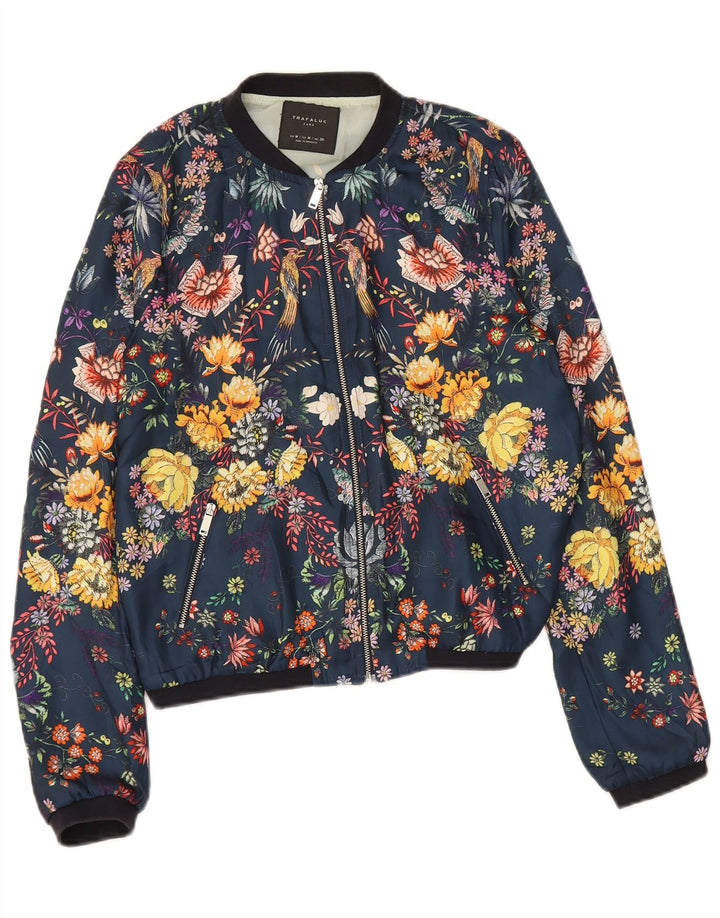 Giubbotto bomber grafico Zara da donna Trafaluc UK 14 medio blu navy floreale