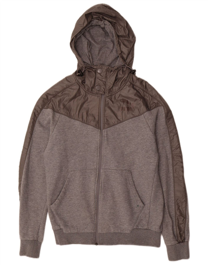Felpa con cappuccio e zip da uomo Puma piccola in cotone grigio
