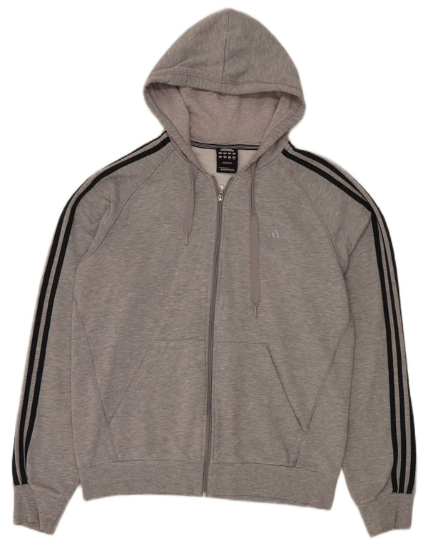Adidas Mens Zip Hoodie Sweater Large Grey Flecked Cotton