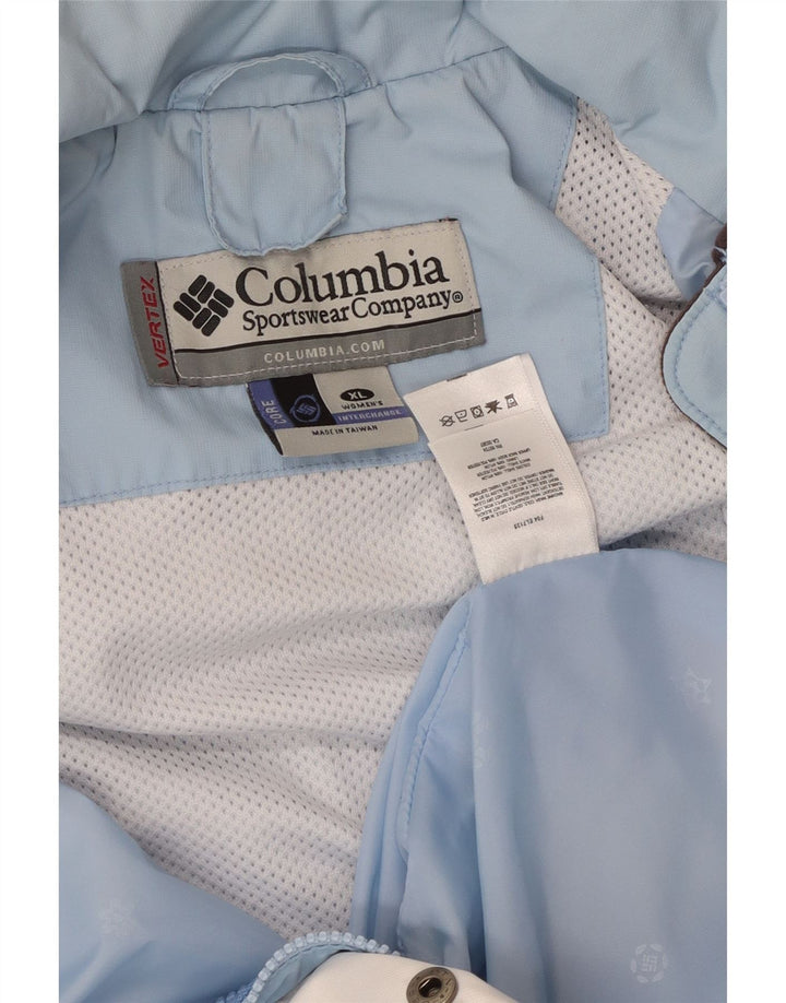 COLUMBIA Giacca antipioggia oversize con cappuccio da donna UK 18 XL Blu Colourblock