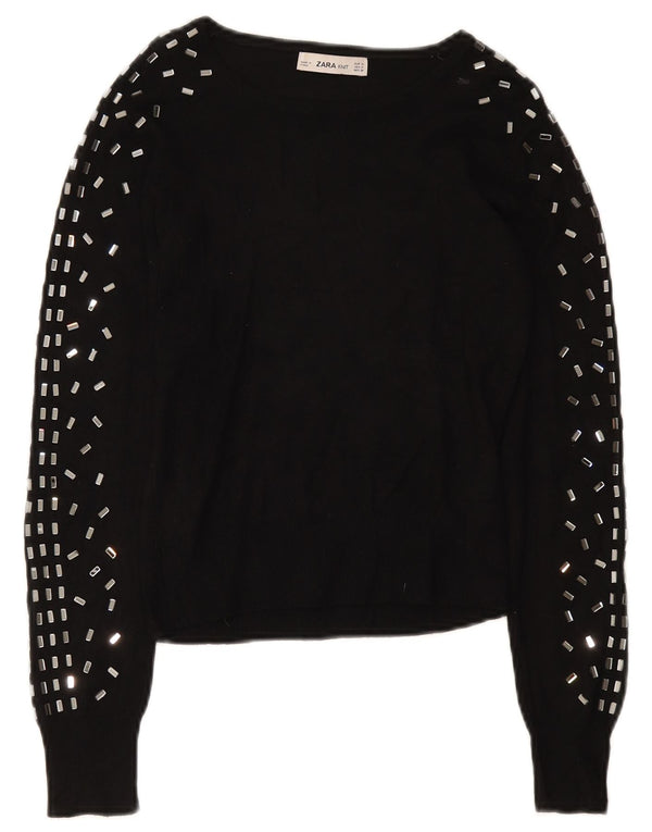 Maglione Zara da donna con scollo a barchetta UK 12 viscosa nera media