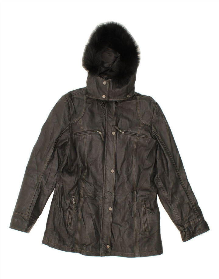 CONBIPEL Womens Hooded Leather Jacket IT 48 XL Black Leather Vintage Conbipel and Second-Hand Conbipel from Messina Hembry 