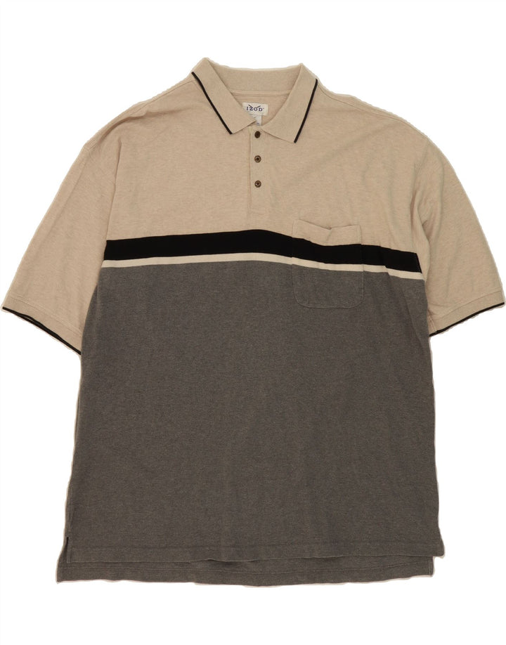 IZOD Mens Polo Shirt 2XL Grey Colourblock Cotton Vintage Izod and Second-Hand Izod from Messina Hembry 