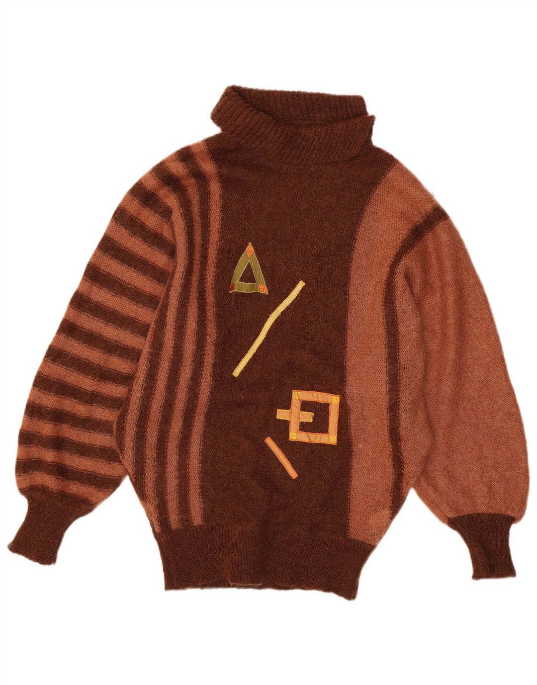 Maglione maglione collo alto da donna VINTAGE UK 14 Mohair a righe marroni grandi