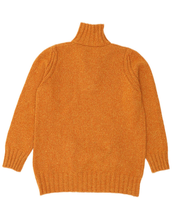 Stefanel Womens Longline Polo Neck Jumper Sweater UK 8 Small Orange Flecked