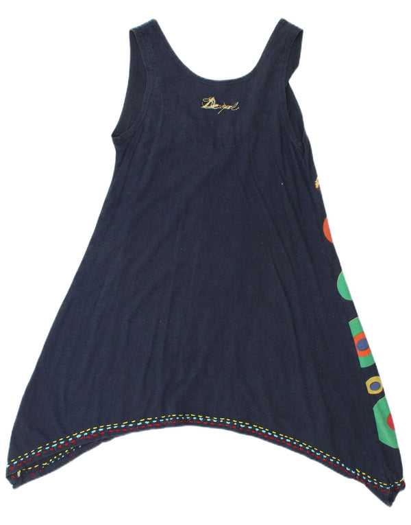Desigual Abito tunica senza maniche da donna UK 12 Medio Blu Navy geometrico