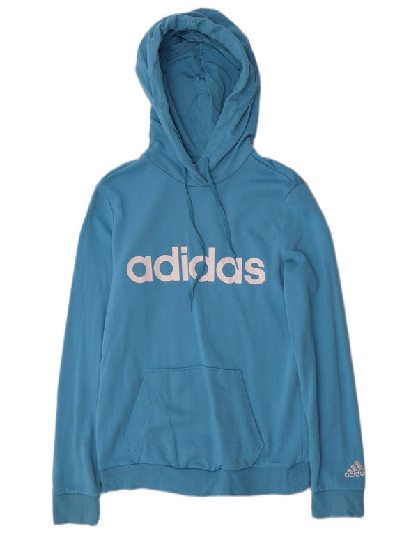 Felpa con cappuccio grafica da donna ADIDAS UK 4/6 XS cotone blu