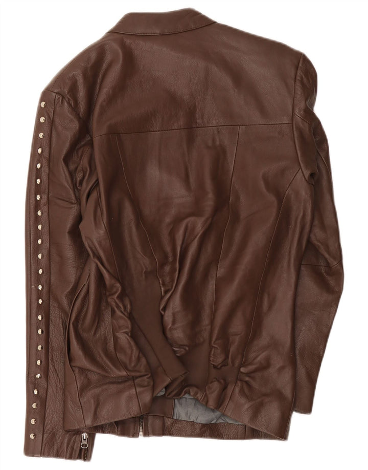 Giacca in pelle da donna vintage UK 14 in pelle marrone medio