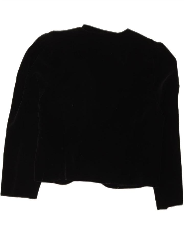 Giacca blazer in velluto corto da donna vintage UK 16 grande lana floreale nera