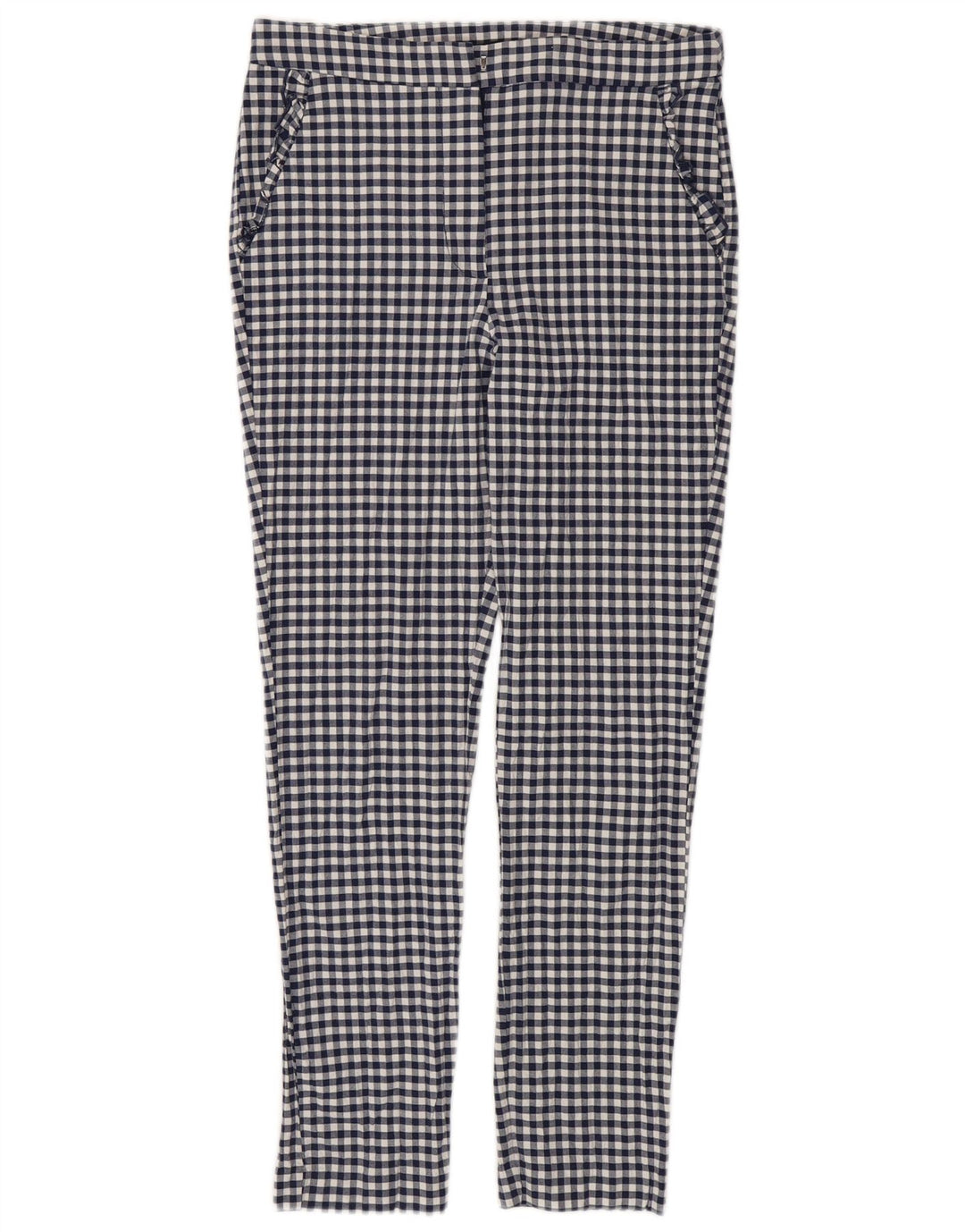 ZARA Womens Slim Chino Trousers Medium W28 L26 Navy Blue Gingham