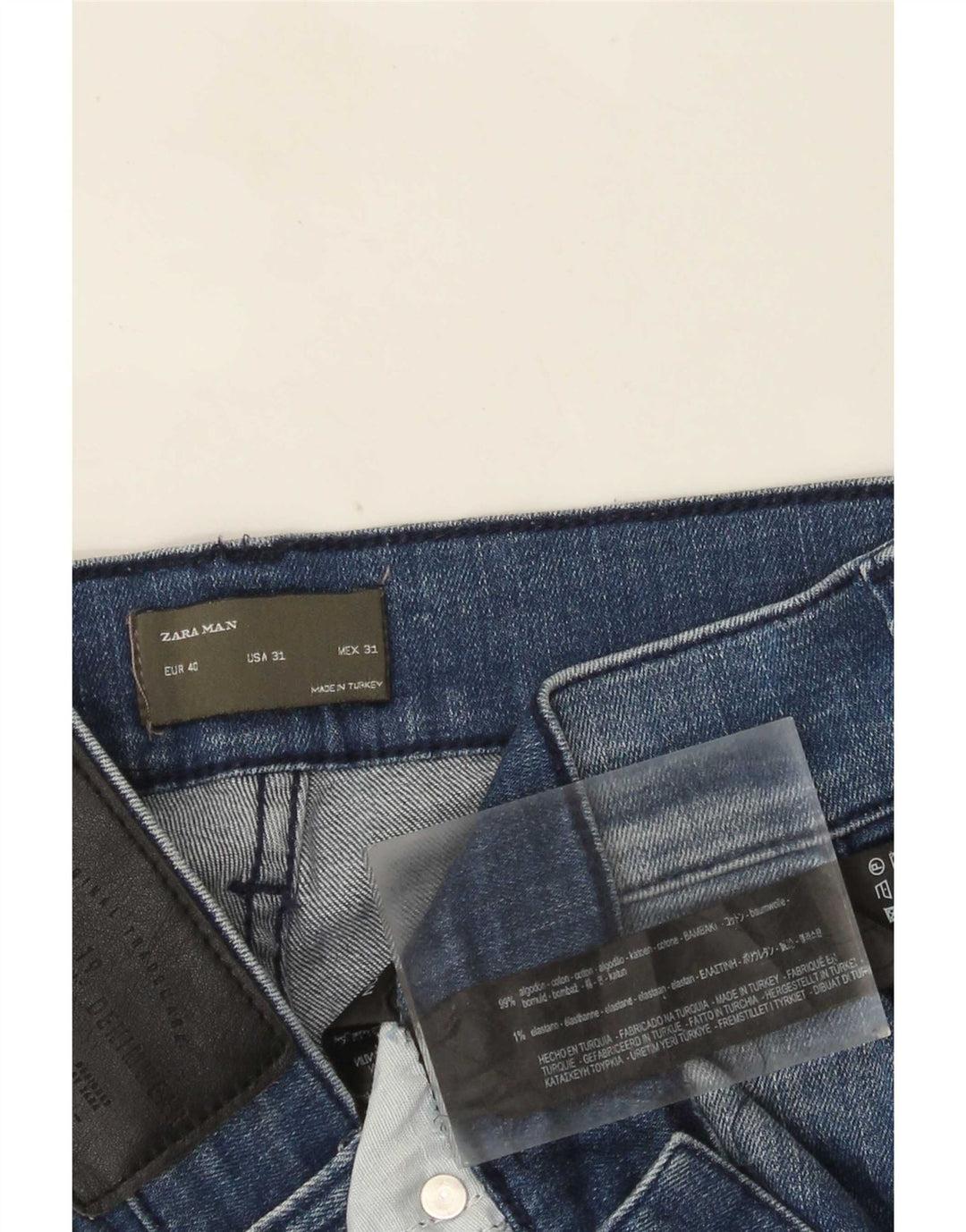 Jeans slim invecchiati da uomo Zara EU 40 medio W31 L28 blocco di colore blu