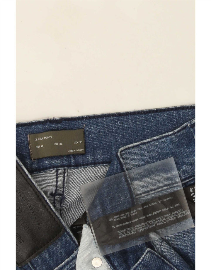 Jeans slim invecchiati da uomo Zara EU 40 medio W31 L28 blocco di colore blu