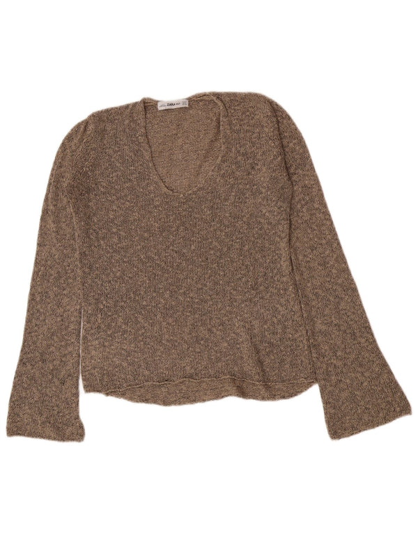 Maglione Zara da donna con scollo a V UK 10 piccolo marrone