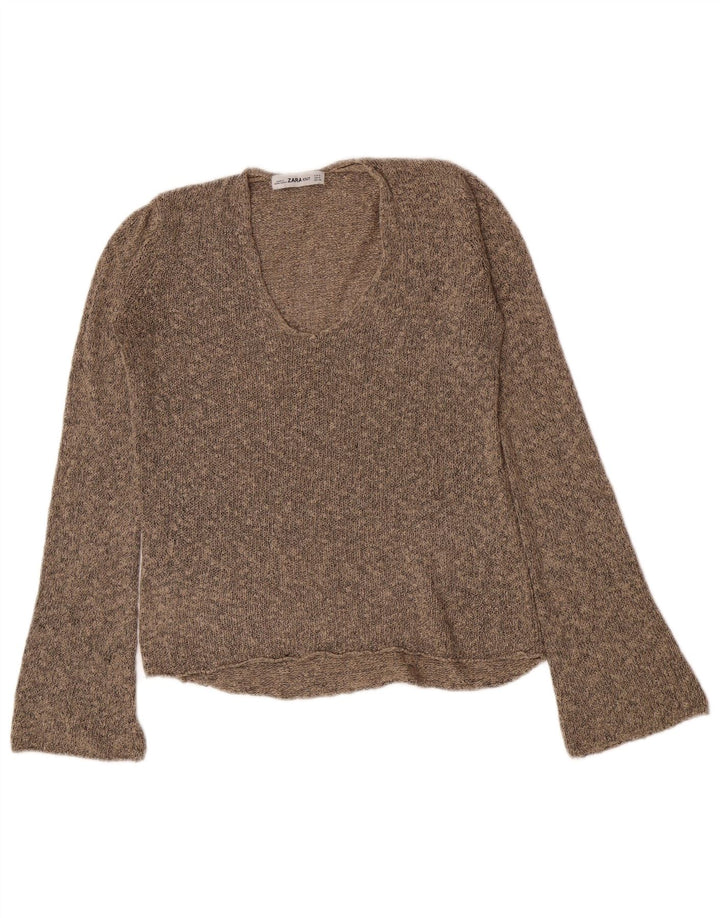 Maglione Zara da donna con scollo a V UK 10 piccolo marrone
