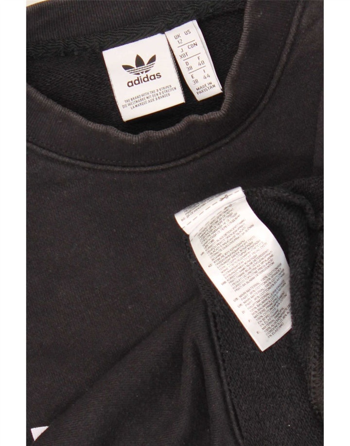 Felpa oversize con grafica Adidas da donna, maglione UK 12, cotone nero medio