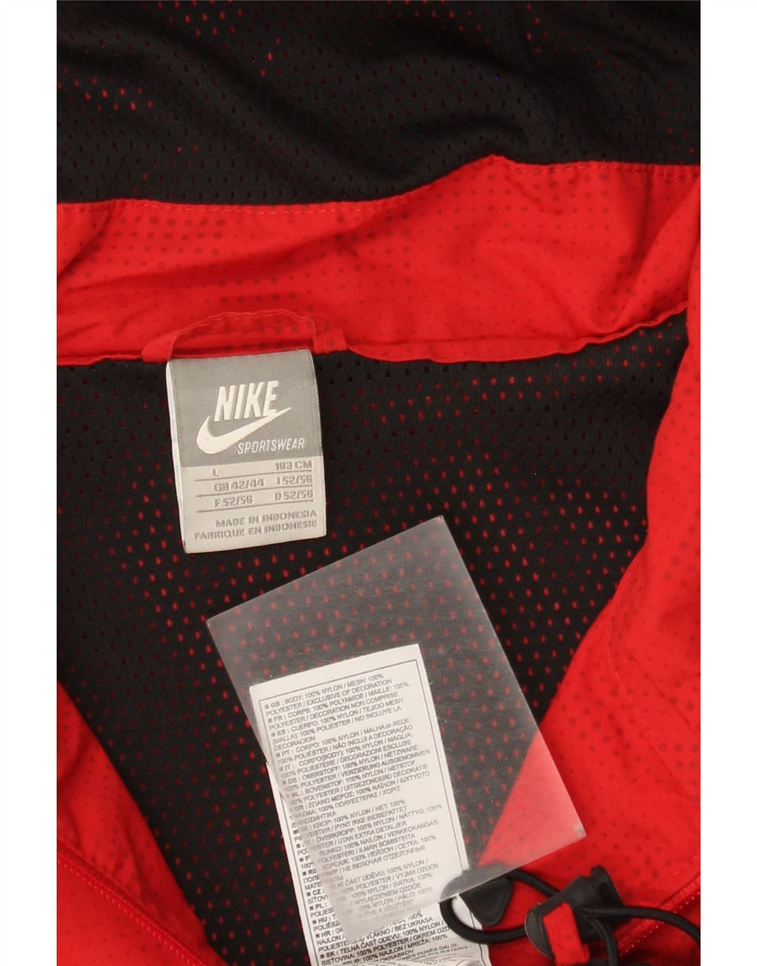 Giacca antipioggia con cappuccio Nike da uomo UK 42/44 Grande nylon geometrico rosso