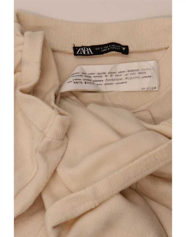 Top corto in camicetta corta da donna Zara UK 10 piccolo in cotone beige