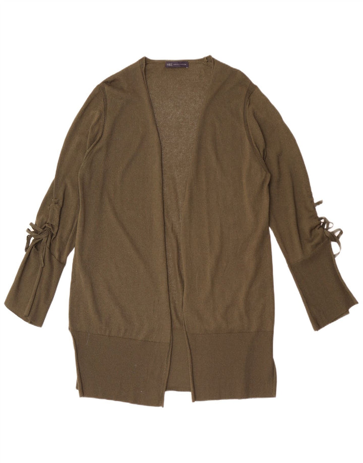 Maglione cardigan aperto lungo da donna Marks & Spencer UK 16 grande kaki