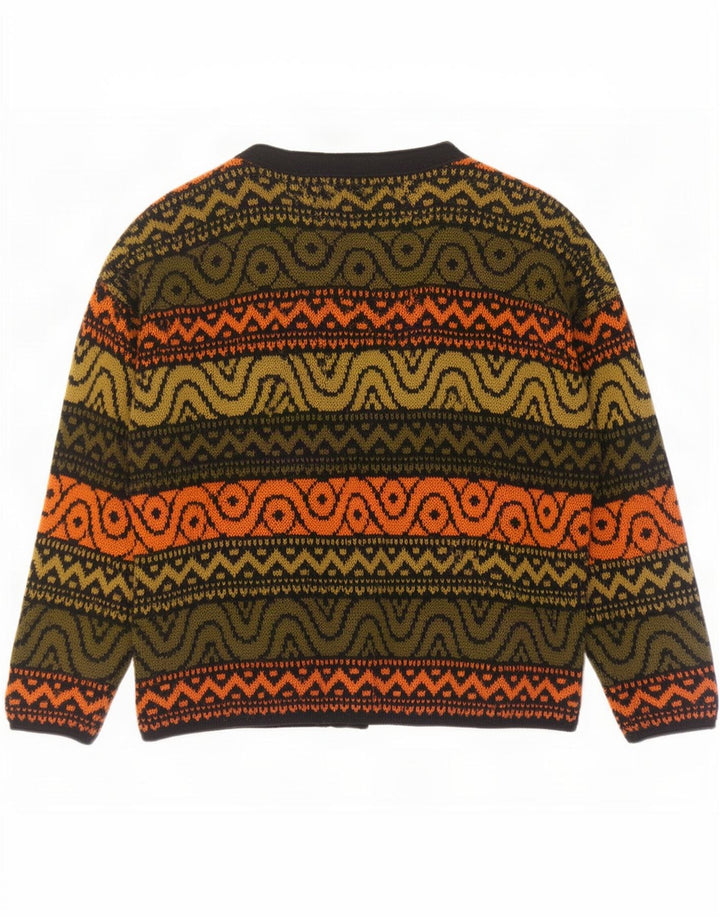 Maglione cardigan oversize da donna vintage UK 18 XL multicolore geometrico