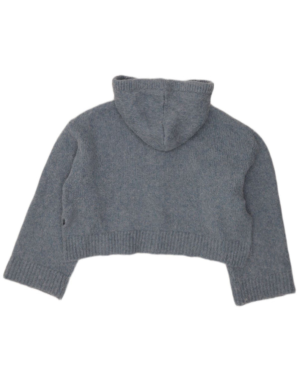 Maglione cardigan con cappuccio corto oversize da donna Zara UK 10 piccolo acrilico blu