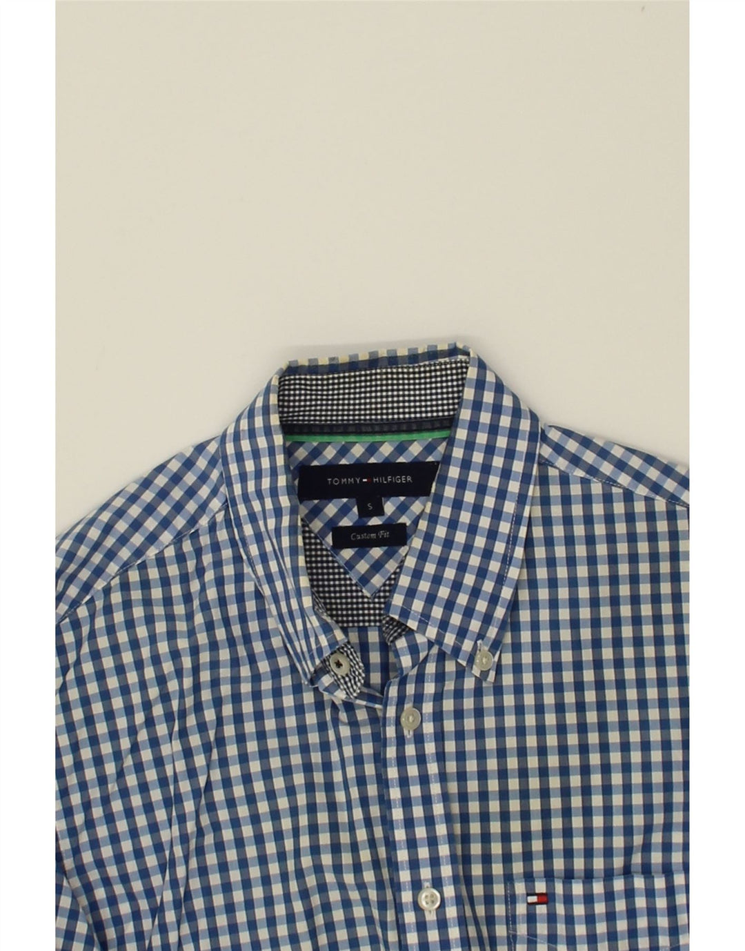 TOMMY HILFIGER Mens Custom Fit Shirt Small Blue Gingham Cotton Vintage Tommy Hilfiger and Second-Hand Tommy Hilfiger from Messina Hembry 